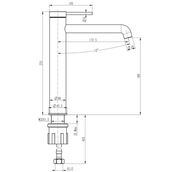 Смеситель для умывальника TOPAZ LOFT TLF 32203-H75-C