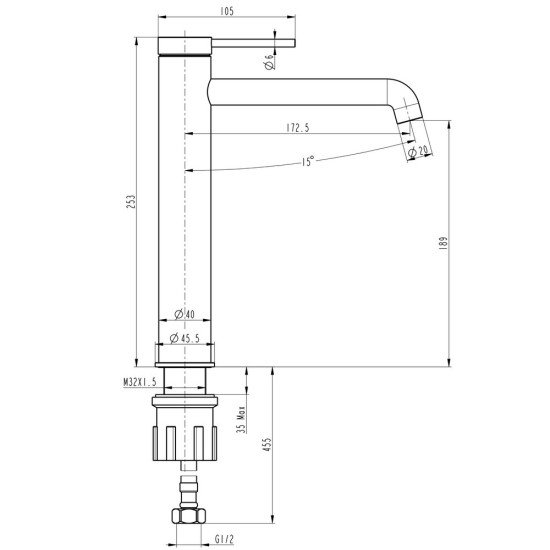 Смеситель для умывальника TOPAZ LOFT TLF 32203-H75-C