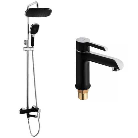 Набор 2в1 Qtap Grand на три потребителя (с изливом) QTGRABCR1004 Chrome/Black + Qtap Grand QTGRABCR001F Chrome/Black