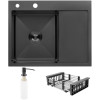 Комплект мойка для кухни интегрированная Kroner KRP Schwarze - 6350LHM PVD с корзиной для сушки и дозатором