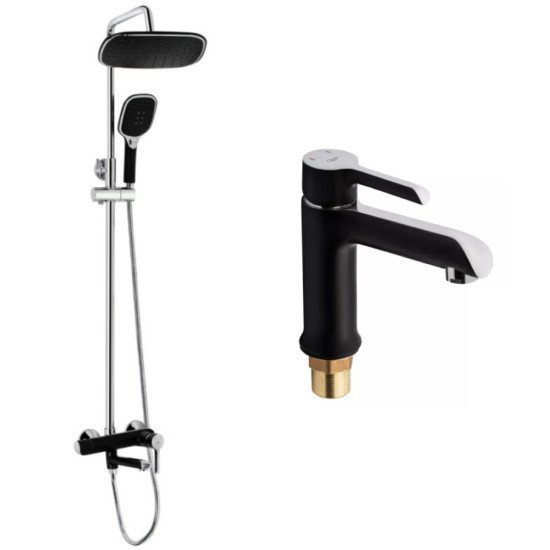 Набор 2в1 Qtap Grand на три потребителя (с изливом) QTGRABCR1004 Chrome/Black + Qtap Grand QTGRABCR001F Chrome/Black
