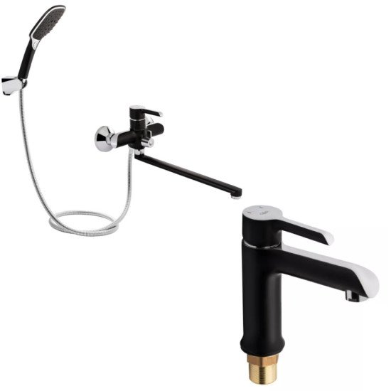 Набор 2в1 Qtap Grand с поворотным изливом (c душевым гарнитуром) QTGRABCR005 Chrome/Black + Qtap Grand QTGRABCR001F Chrome/Black