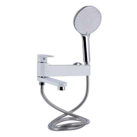 Смеситель для ванны Qtap Jay с поворотным изливом (c душевым гарнитуром) QTJAY260CRW45554 Chrome/White