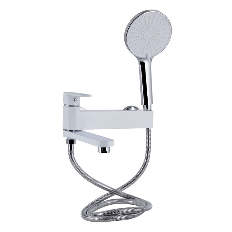 Смеситель для ванны Qtap Jay с поворотным изливом (c душевым гарнитуром) QTJAY260CRW45554 Chrome/White