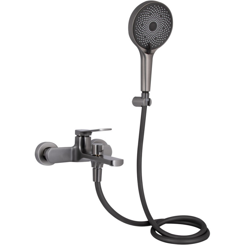 Смеситель для ванны Qtap Slavonice (c душевым гарнитуром) QTSLV259GMB48035 Gunmetal Black PVD