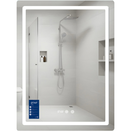 Дзеркало Qtap Mideya (MI2) 600х800 з годинником, з LED-підсвічуванням Touch, з антизапотіванням, димером, рег. яскравості QTMID100080049267