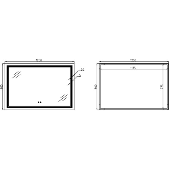 Дзеркало Qtap Cardinal 1200х800 з LED-підсвічуванням Touch, з антизапотіванням, з димером, рег. темп. кольору (3000-6500K) QT0478C12080
