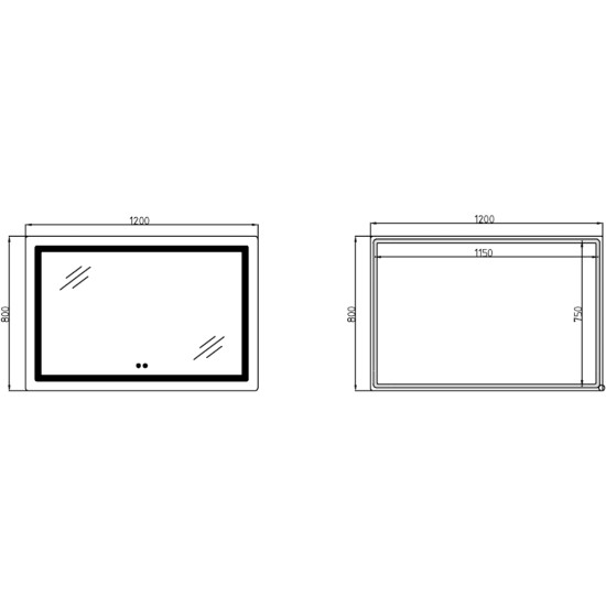 Дзеркало Lidz Kubis (KU2) 1200х800 з LED-підсвічуванням Touch, з антизапотіванням, з димером, рег. яскравості LDKUB120080049007