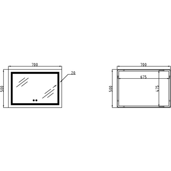 Дзеркало Qtap Mideya (DC-F613) 700х500 з LED-підсвічуванням Touch, з антизапотіванням, димером QT2078NCF7050W
