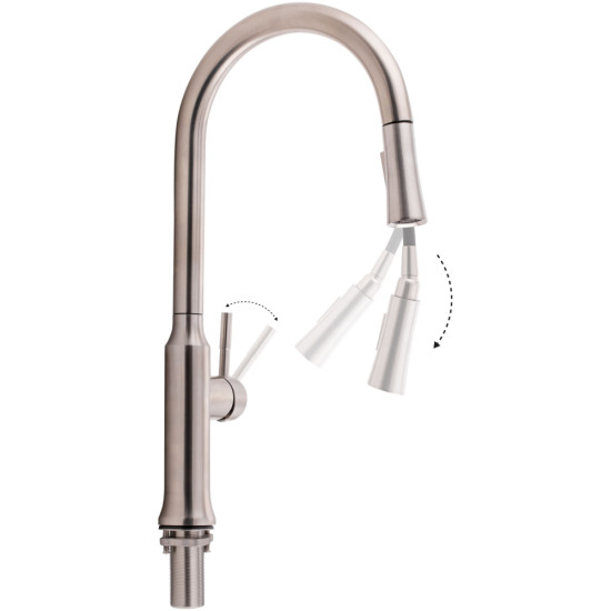 Змішувач для кухні Qtap Baruska з висувним виливом QTBAR9137103UN Brushed Nickel PVD