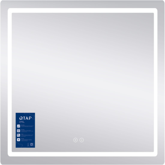 Дзеркало Qtap Mideya 800x800 з LED-підсвічуванням Touch, з антизапотіванням, димером QT2078NCF8080W