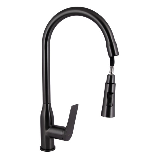 Смеситель для кухни Qtap Vlasta New с выдвижным изливом QTVLA344GMB45647 Gunmetal Black PVD