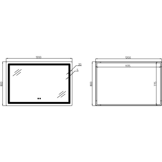 Дзеркало Qtap Cardinal (CA2) 1200х800 з LED-підсвічуванням Touch, з антизапотіванням, з димером, рег. темп. кольору (3000-6500K) QT0478C1208048454