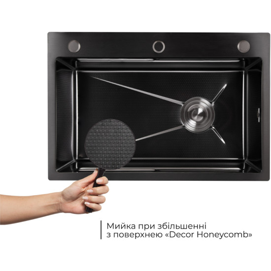Мийка для кухні інтегрована Lidz Handmade H6845HB Decor Black PVD Honeycomb 3,0/1,0 мм LDH6845HDECBLM49445
