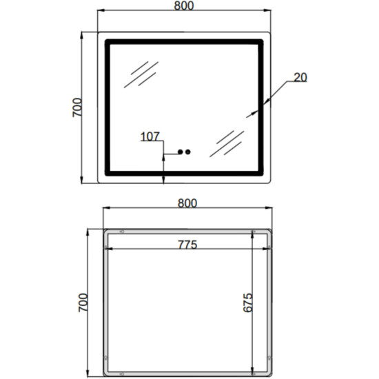 Зеркало Qtap Mideya (MI2) 800х700 с LED-подсветкой Touch, с антизапотеванием, с диммером, рег. яркости QT2078NCF807048476