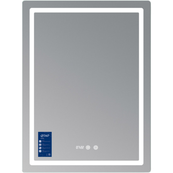 Дзеркало Qtap Mideya (MI2) 600х800 з годинником, з LED-підсвічуванням Touch, з антизапотіванням, димером, рег. яскравості QTMID100080049267