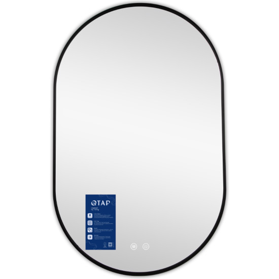 Зеркало Qtap Scorpio (SC1) с LED-подсветкой Touch, с антизапотеванием, с диммером, рег. темп. цвета (3000-6500K) Black QTSC500800