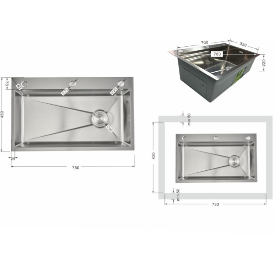 Мийка для кухні інтегрована Lidz Handmade H7545 Brushed Steel 3,0/1,0 мм LDH7545BRU49457