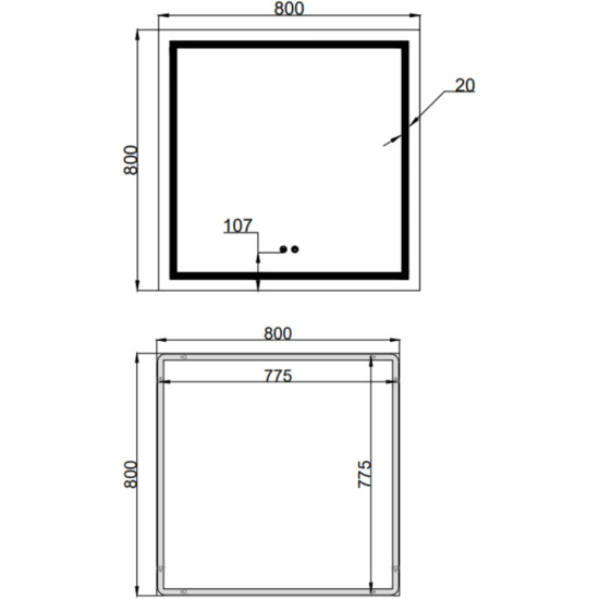 Дзеркало Qtap Mideya (MI1) 800x800 з LED-підсвічуванням Touch, з антизапотіванням, димером, рег. яскравості QT2078NCF808048477