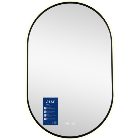 Дзеркало Qtap Scorpio (SC1) з LED-підсвічуванням Touch, з антизапотіванням, з димером, рег. темп. кольору (3000-6500K) Black QTSC500800