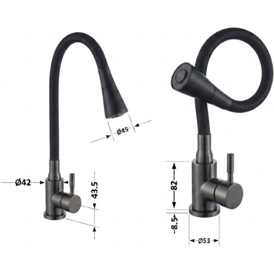 Змішувач для кухні Lidz Aria 015F31 (k35) з гнучким виливом LDARI015F31BGRP49566 Graphite/Black