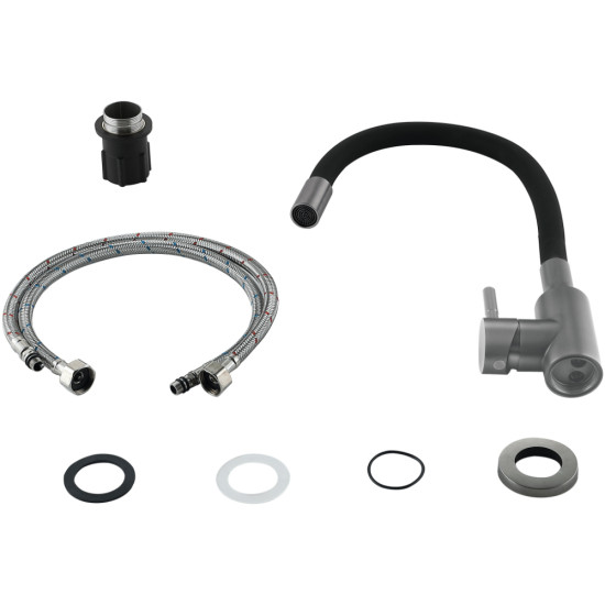 Змішувач для кухні Lidz Aria 015F3 (k35) з гнучким виливом LDARI015F3BGRP49564 Graphite/Black