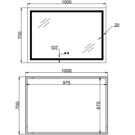 Дзеркало Qtap Mideya (MI1) 1000х700 з LED-підсвічуванням Touch, з антизапотіванням, димером, рег. яскравості QT2078NCF10070