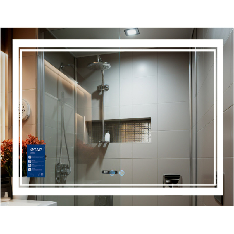 Зеркало Qtap Cardinal 1000х700 с LED-подсветкой Touch, с антизапотеванием, с диммером, рег. темп. цвета (3000-6500K) QT0478C10070