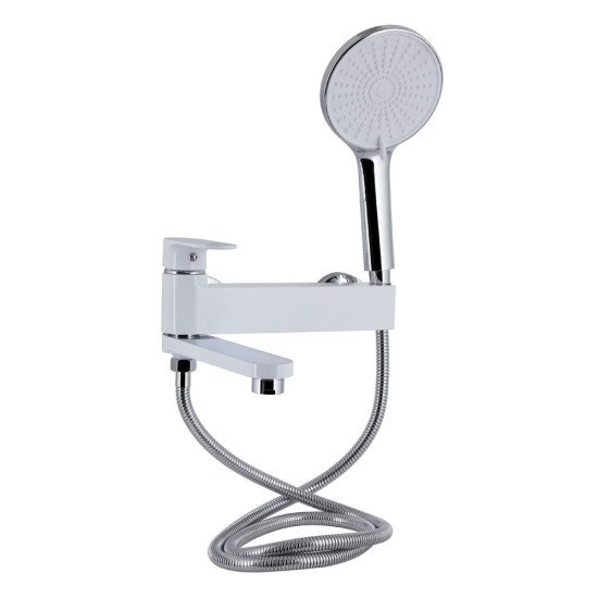 Смеситель для ванны Qtap Jay с поворотным изливом (c душевым гарнитуром) QTJAY260CRW45554 Chrome/White
