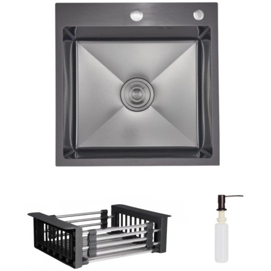 Комплект Lidz Handmade H5050HB Мойка для кухни интегрированная Decor Black PVD Honeycomb в комплекте с дозатором+Lidz LIDZK01B Корзина для мойки