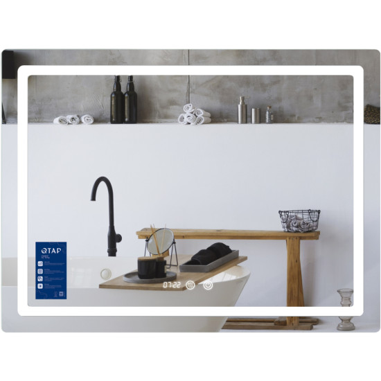 Дзеркало Qtap Mideya (MI2) 800х600 з годинником, з LED-підсвічуванням Touch, з антизапотіванням, димером, рег. яскравості QTMID80060049265