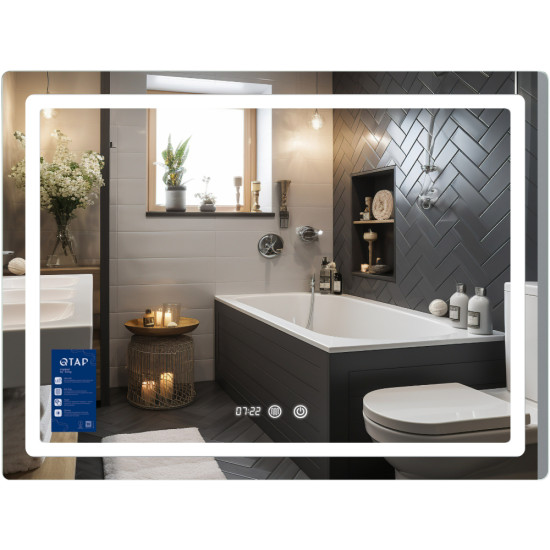 Дзеркало Qtap Mideya (MI2) 1000х800 з годинником, з LED-підсвічуванням Touch, з антизапотіванням, димером, рег. яскравості QTMID100080049266