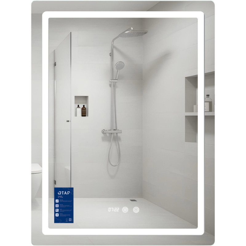 Дзеркало Qtap Mideya (MI2) 600х800 з годинником, з LED-підсвічуванням Touch, з антизапотіванням, димером, рег. яскравості QTMID100080049267