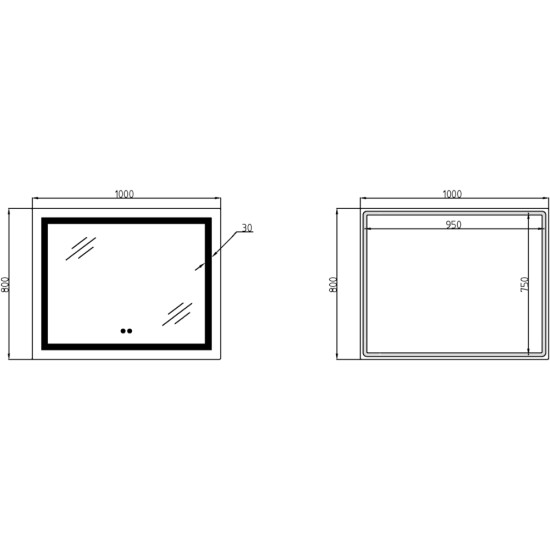 Дзеркало Lidz Kubis 1000х800 з LED-підсвічуванням Touch, з антизапотіванням, з димером, рег. яскравості LD78LF61410080