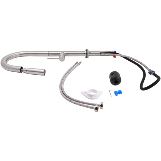 Змішувач для кухні Qtap Lenicka з висувним виливом QTLEN9138103UN Brushed Nickel PVD