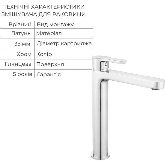 Акційний набір Lidz: Astra 001FH Змішувач для раковини високий + Astra 1030 Душова система універсальна на три споживачі (з виливом)