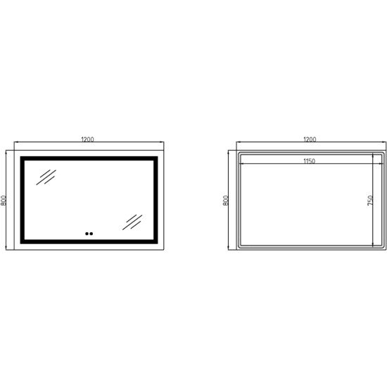Дзеркало Lidz Kubis (KU1) 1200х800 з LED-підсвічуванням Touch, з антизапотіванням, з димером, рег. яскравості LDKUB120080049008