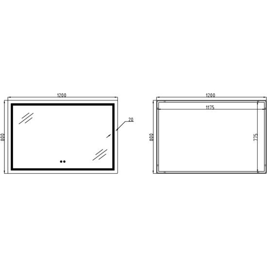 Дзеркало Qtap Mideya MI1) 1200х800 з LED-підсвічуванням Touch, з антизапотіванням, димером QT2078F613W