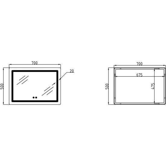 Дзеркало Qtap Mideya (DC-F614) 700х500 з LED-підсвічуванням Touch, з антизапотіванням, димером QT2078NCF07050W