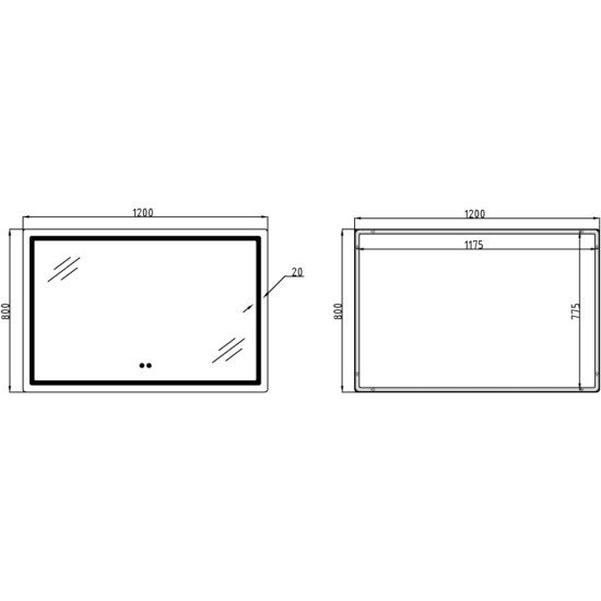 Дзеркало Qtap Mideya MI1) 1200х800 з LED-підсвічуванням Touch, з антизапотіванням, димером, рег. яскравості QT2078F12080
