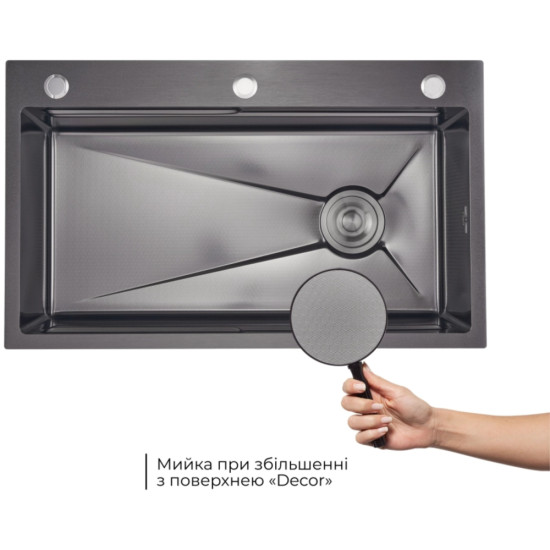 Комплект Lidz Handmade H7545B Мийка для кухні інтегрована Decor Black PVD Honeycomb LDH7545BDECPVD48373+Lidz (BLA) Подрібнювач для кухонного миття