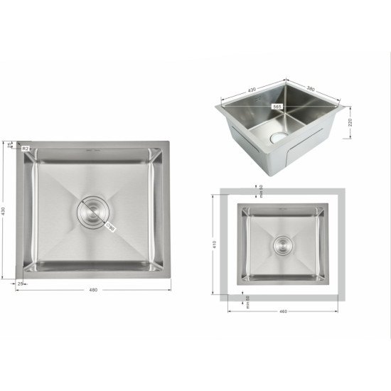 Мойка для кухни интегрированная под столешницу Lidz Handmade H4843 Brushed Steel 3,0/1,0 мм LDH4843BRU49441
