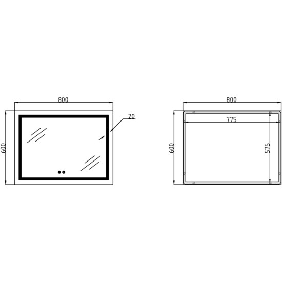 Дзеркало Qtap Mideya (DC-F904) 800х600 з LED-підсвічуванням Touch, з димером QT2078F904W