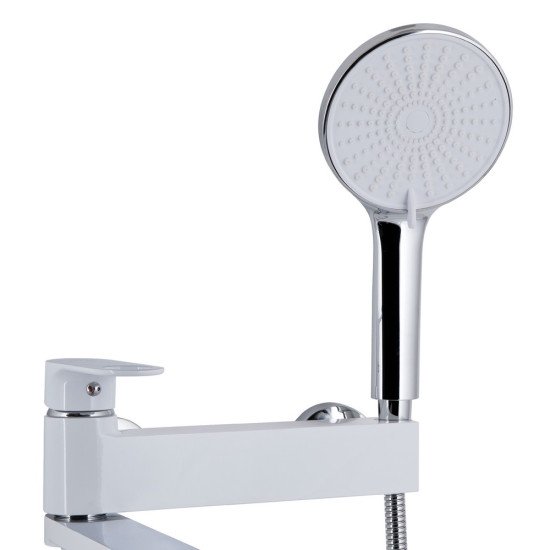 Смеситель для ванны Qtap Jay с поворотным изливом (c душевым гарнитуром) QTJAY260CRW45554 Chrome/White