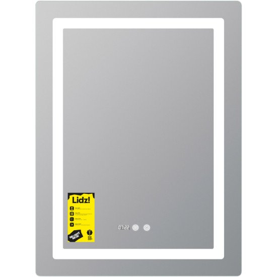 Дзеркало Lidz Kubis (KU2) 600х800 з годинником, з LED-підсвічуванням Touch, з антизапотіванням, з димером, рег. яскравості LDKU600800CL49280