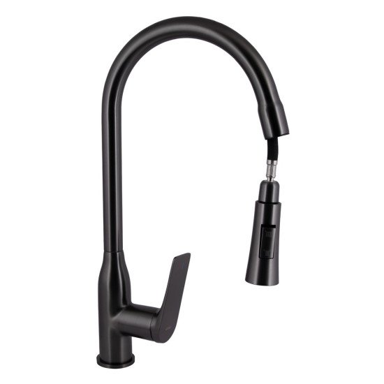 Змішувач для кухні Qtap Vlasta New з висувним виливом QTVLA344GMB45647 Gunmetal Black PVD