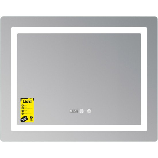 Дзеркало Lidz Kubis (KU2) 800х600 з годинником, з LED-підсвічуванням Touch, з антизапотіванням, з димером, рег. яскравості LDKU800600CL48281