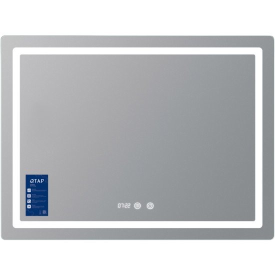 Дзеркало Qtap Mideya (MI2) 800х600 з годинником, з LED-підсвічуванням Touch, з антизапотіванням, димером, рег. яскравості QTMID80060049265