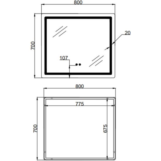 Дзеркало Qtap Mideya (MI2) 800х700 з LED-підсвічуванням Touch, з антизапотіванням, з димером, рег. яскравості QT2078NCF807048476