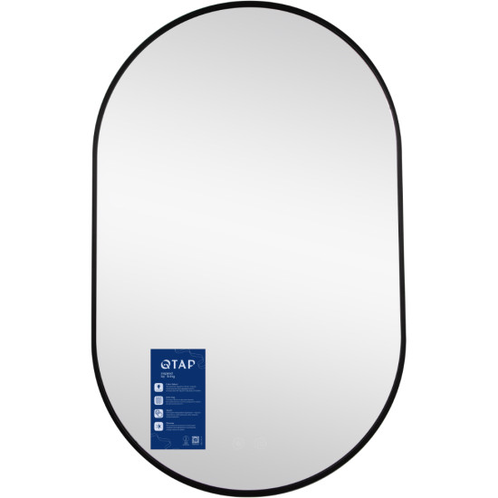 Дзеркало Qtap Scorpio (SC1) з LED-підсвічуванням Touch, з антизапотіванням, з димером, рег. темп. кольору (3000-6500K) Black QTSC500800